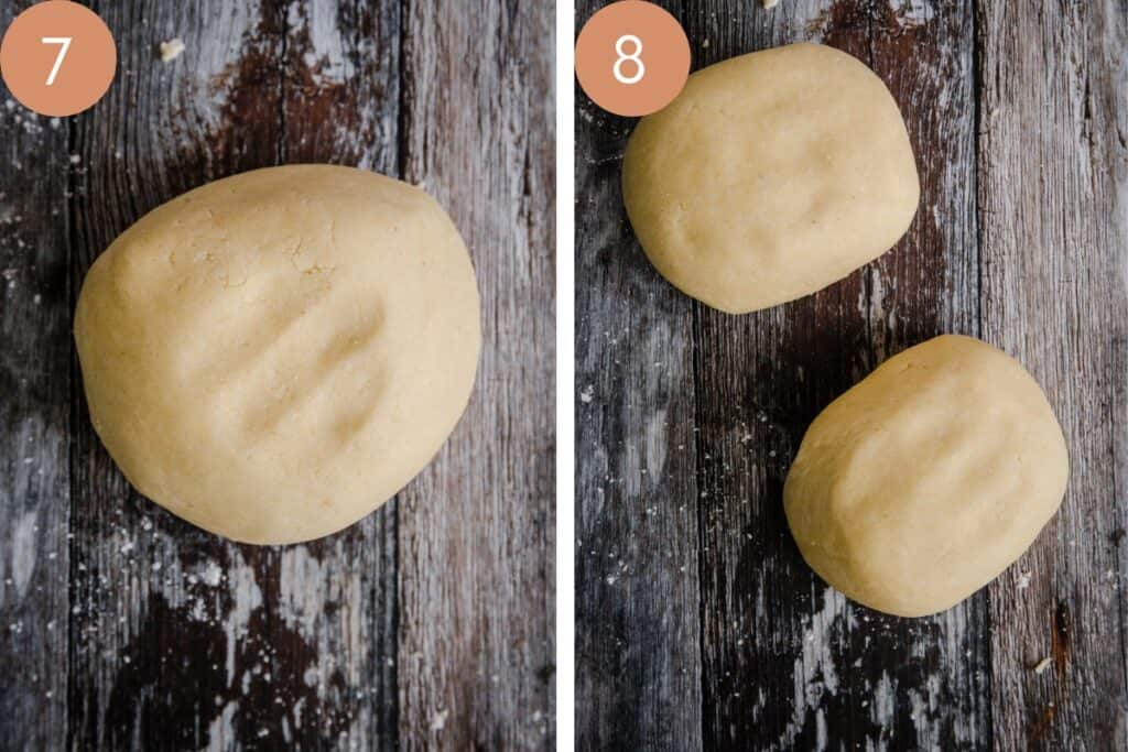 Two images of pastry rolled up in balls