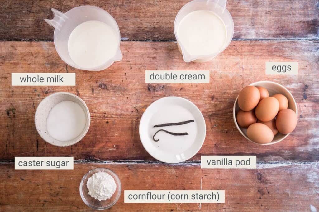 custard ingredients on table