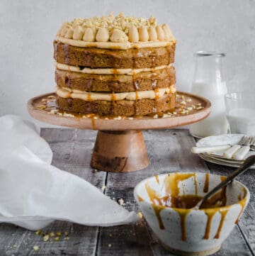 banana cake on a stand