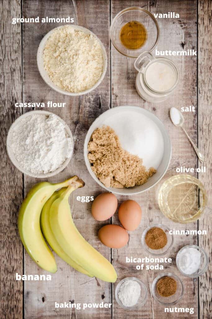 banana cake ingredients on table
