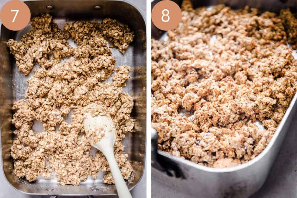 process images of granola showing granola in baking trays