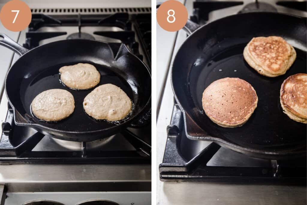 pancakes cooking in skillet