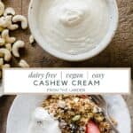 bowl of cashew cream on board with nuts
