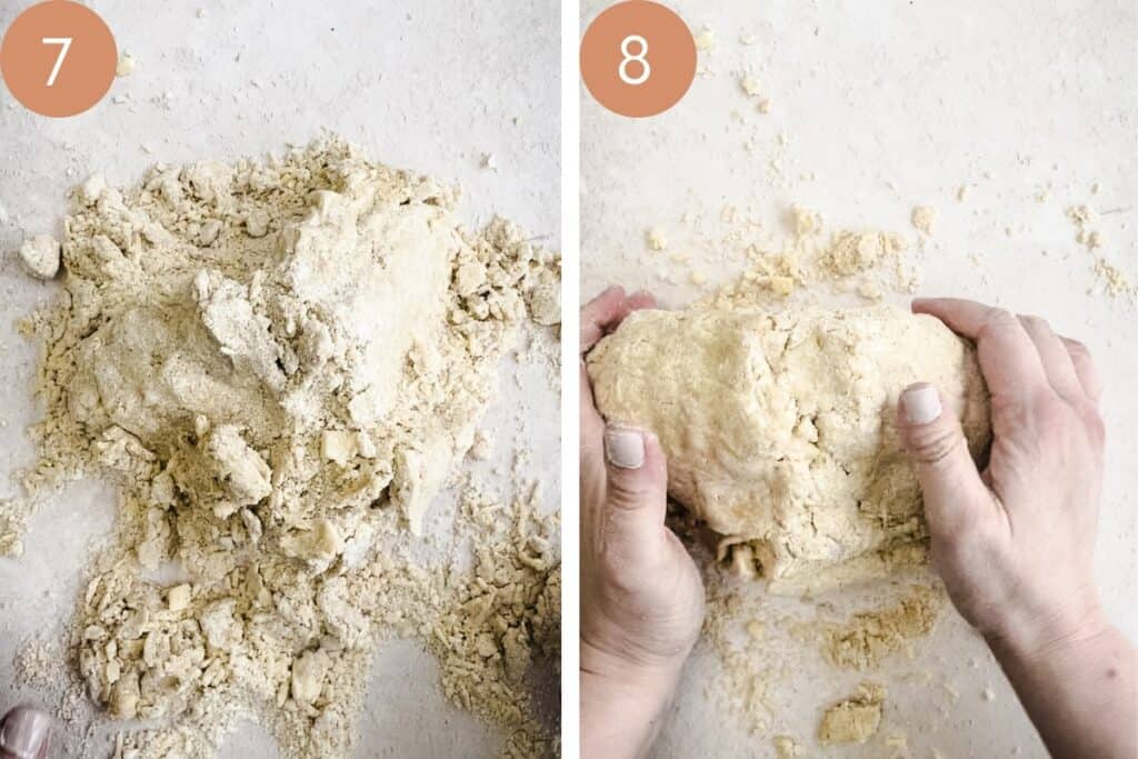 process images showing scone dough being shaped with hands