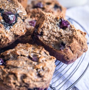 blueberry muffin with bite taken out
