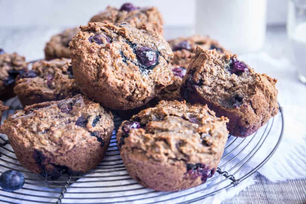 blueberry muffins on a wire rack