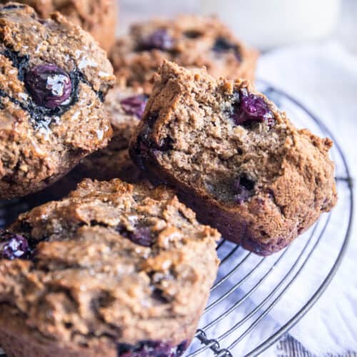 blueberry muffins on a wire rack