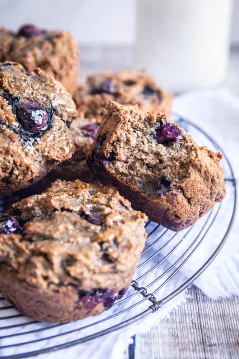 blueberry muffins on a wire rack