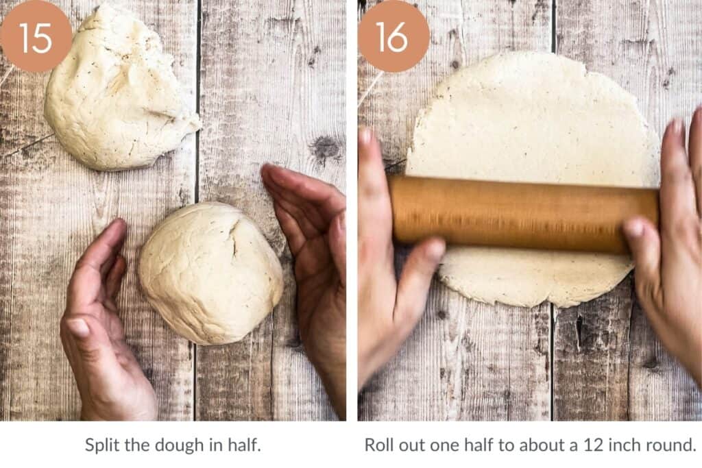 images showing pizza dough being rolled out