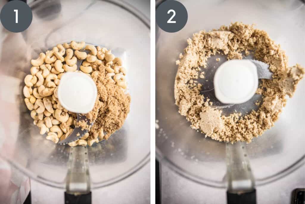 2 images of cookie dough in food processor
