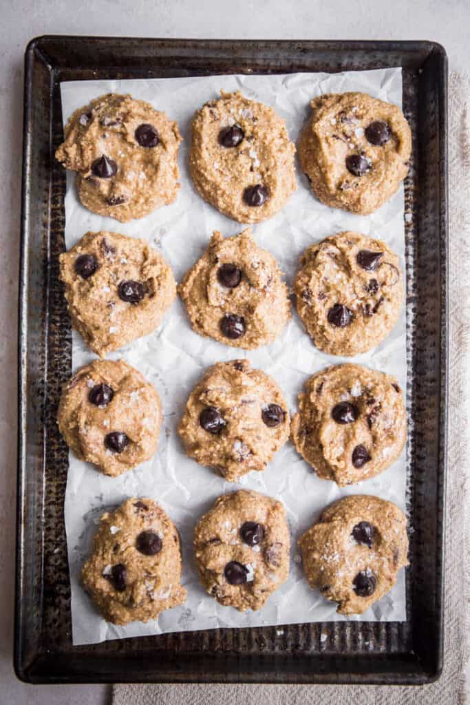 cookie dough bites on a baking tray