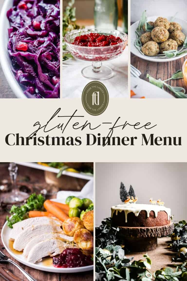 Christmas Dinner Menu image featuring images of christmas dinner dishes with title of the blog post in the middle