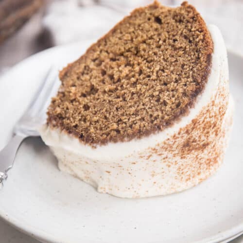 Plate with slice of Gluten Free Spice Cake