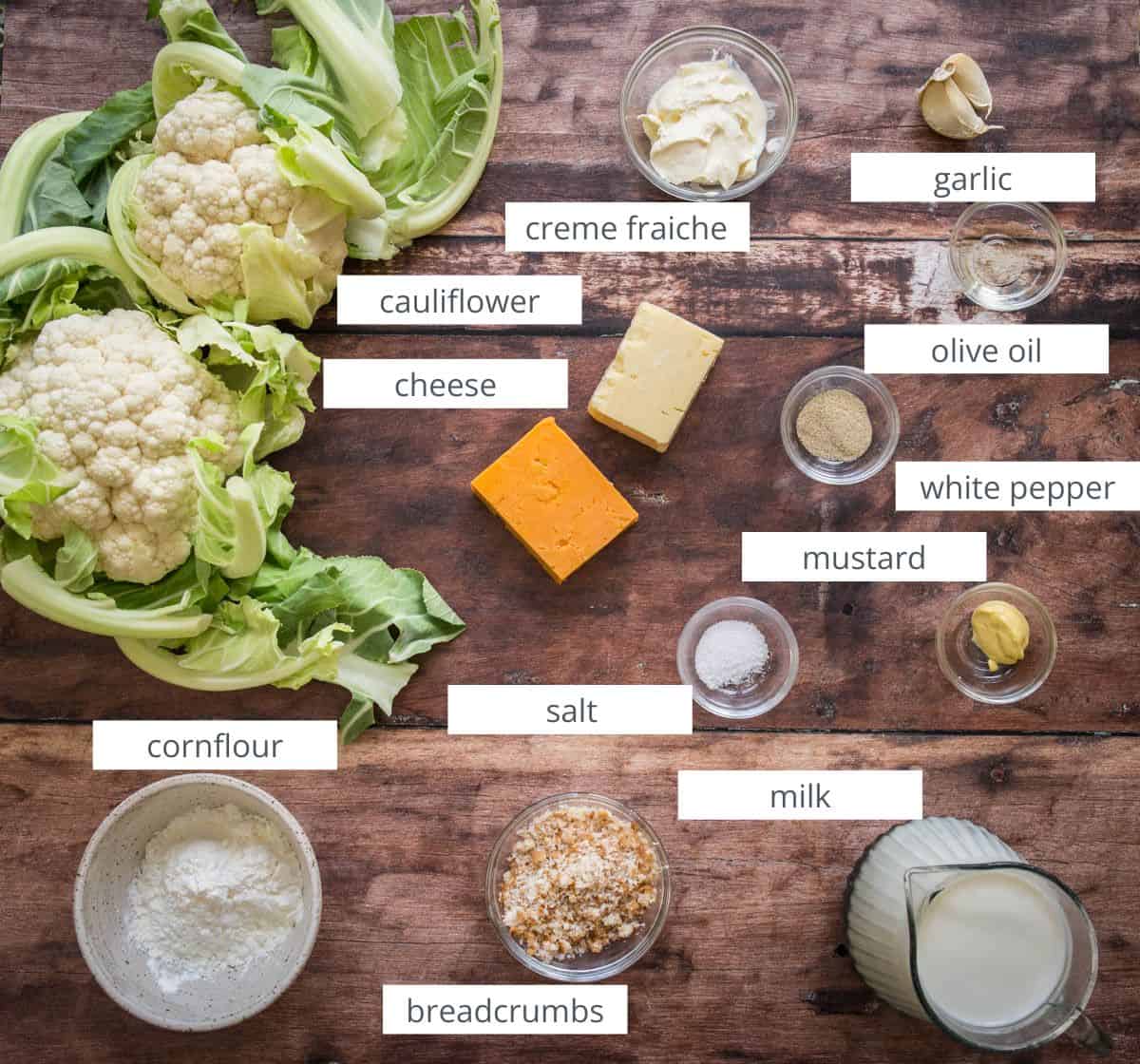 Ingredients for Gluten Free Cauliflower Cheese