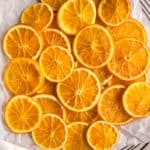 Candied orange slices on wire rack