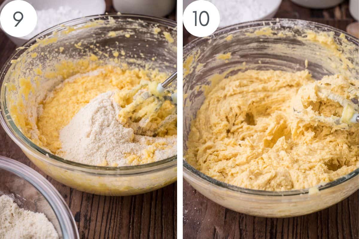 flour added to the cake mixture and mixed in with electric hand mixer.