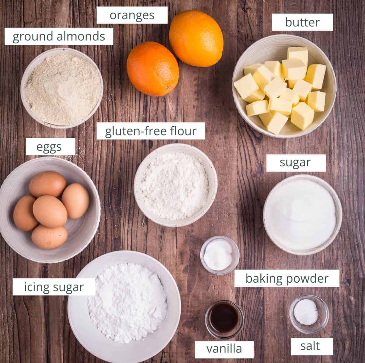 Orange Drizzle Cake Ingredients on the table top