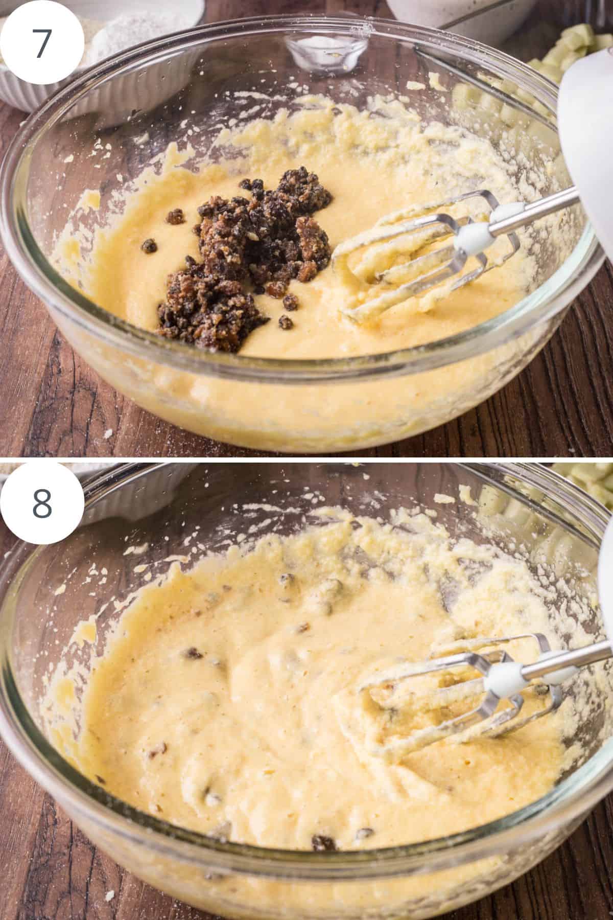 Mincemeat mixed into sponge batter of Bramley Apple Mincemeat Pudding.
