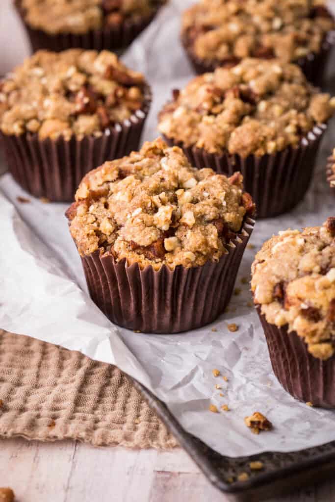 Gluten-Free Apple Pie Muffins on a baking tray.