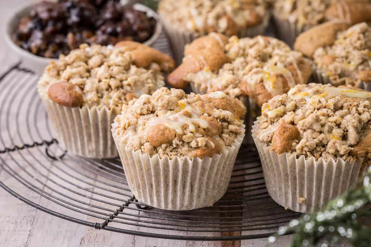 Mincemeat Muffins on a wire rack.