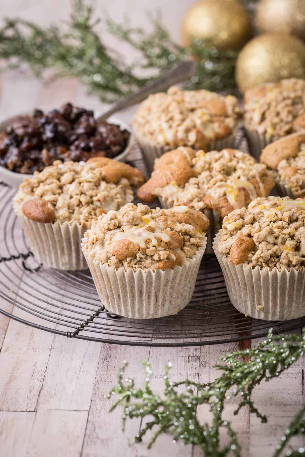 Mincemeat Muffins on a wire rack.