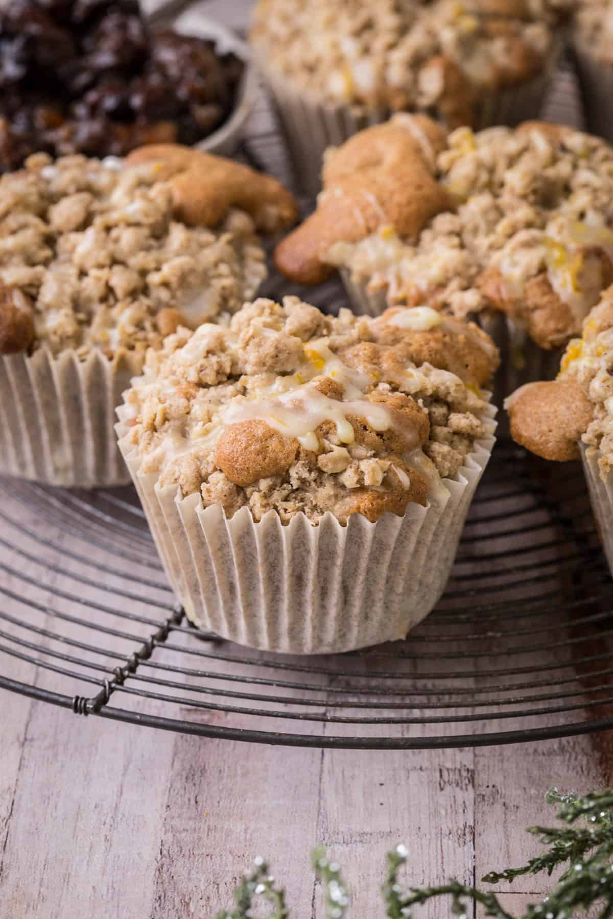 Mincemeat Muffins on a wire rack.
