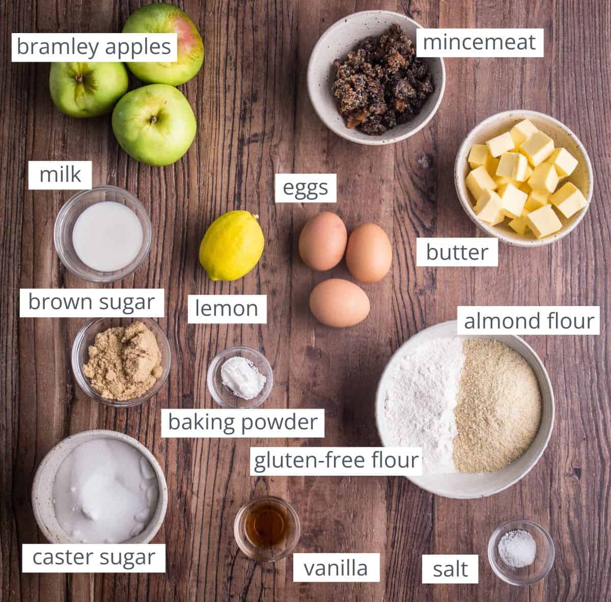 Bramley Apple Mincemeat Pudding ingredients on a table.