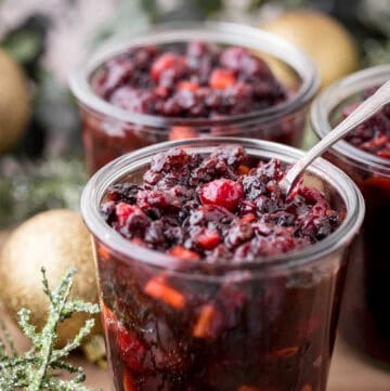 Jar filled with Cranberry Mincemeat.