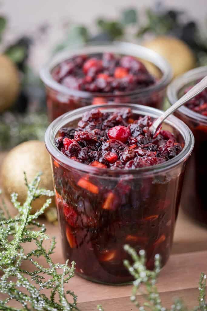 Jar filled with Cranberry Mincemeat.