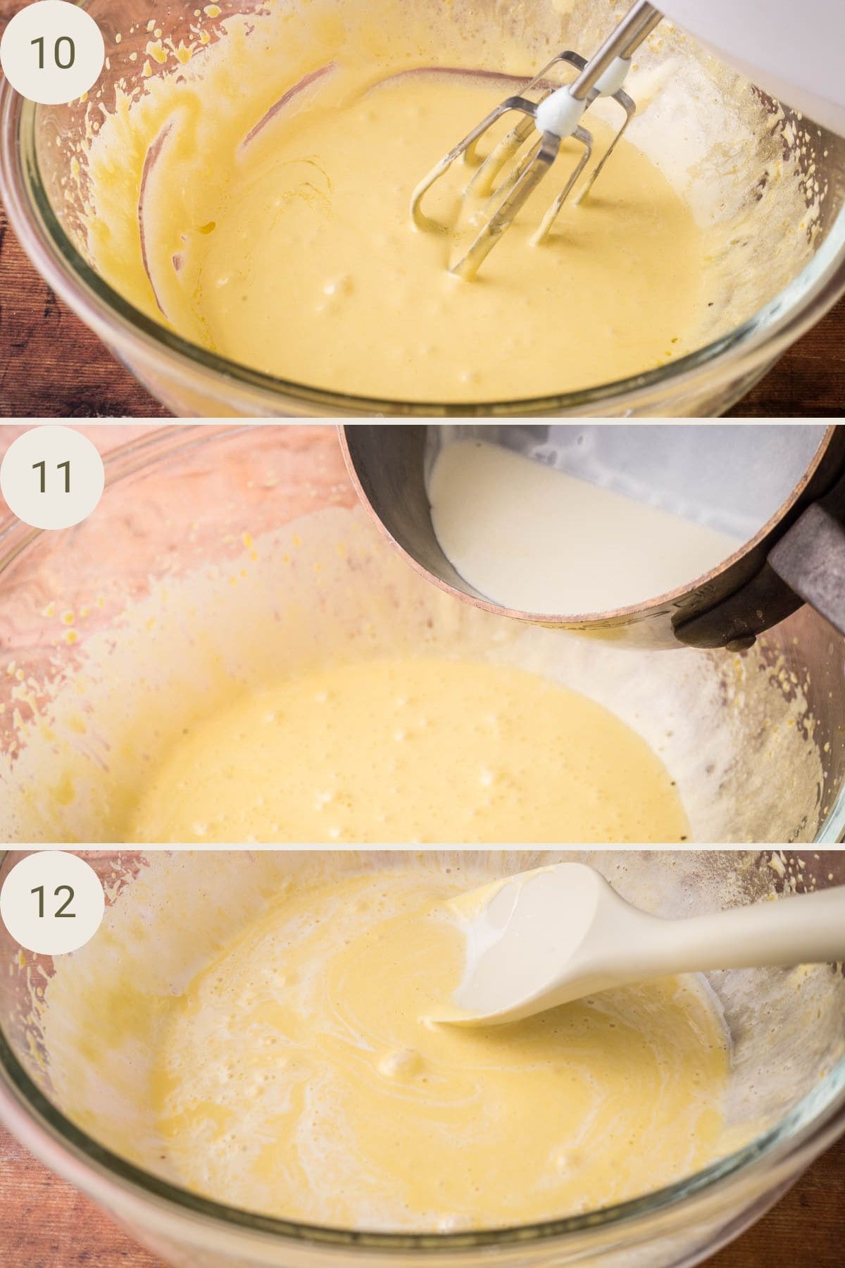 Cream poured into the egg and sugar mixture.