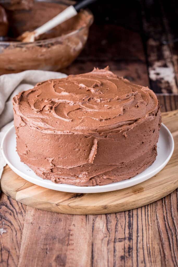 Chocolate Buttercream covering a chocolate layer cake.