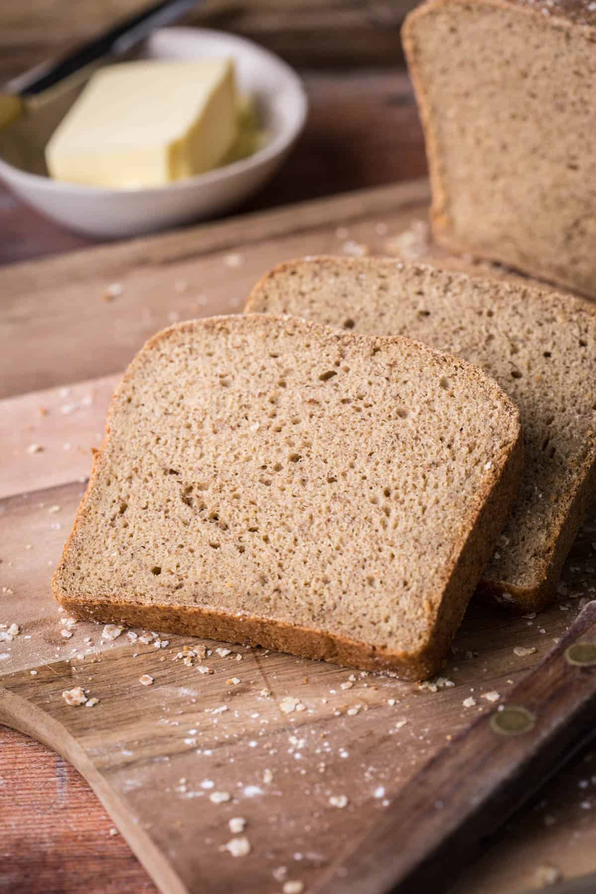 Slices of Gluten-Free Brown bread showing lovely crumb.