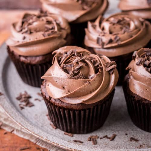 Vegan Gluten-Free Chocolate Cupcakes on a plate.