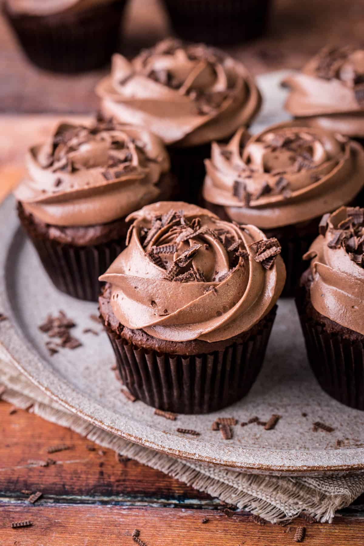 Vegan Gluten-Free Chocolate Cupcakes on a plate.