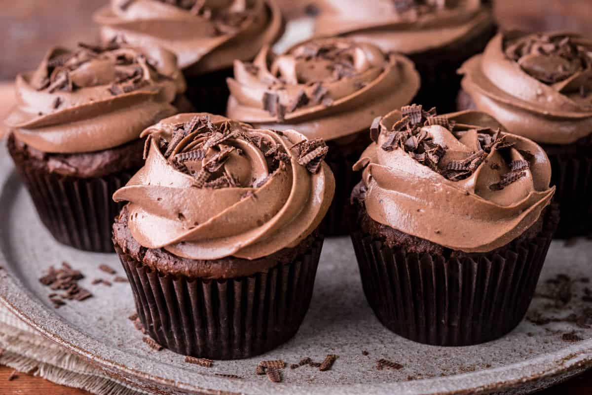 Vegan Gluten-Free Chocolate Cupcakes on a plate.