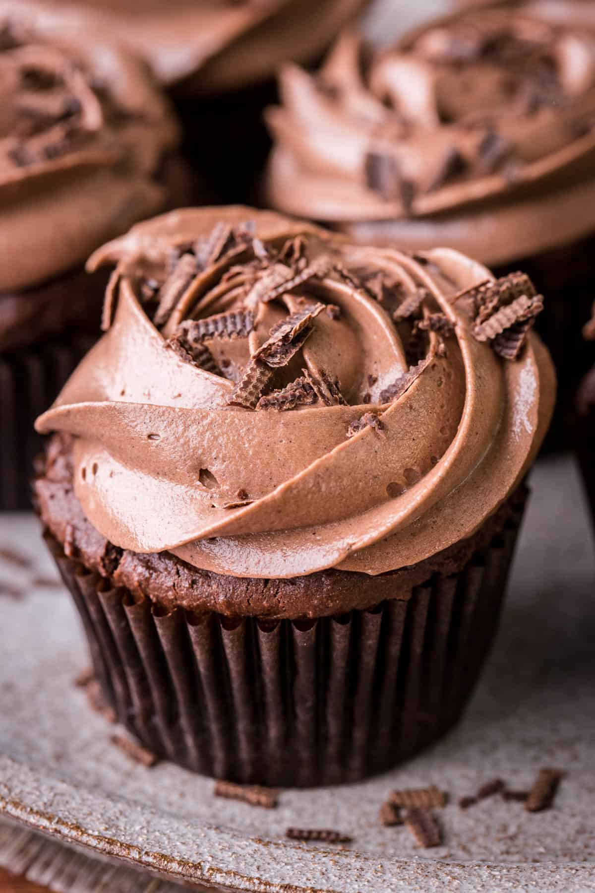 Vegan Gluten-Free Chocolate Cupcakes on a plate.