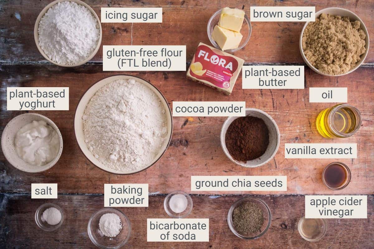 Ingredients for chocolate cupcakes.