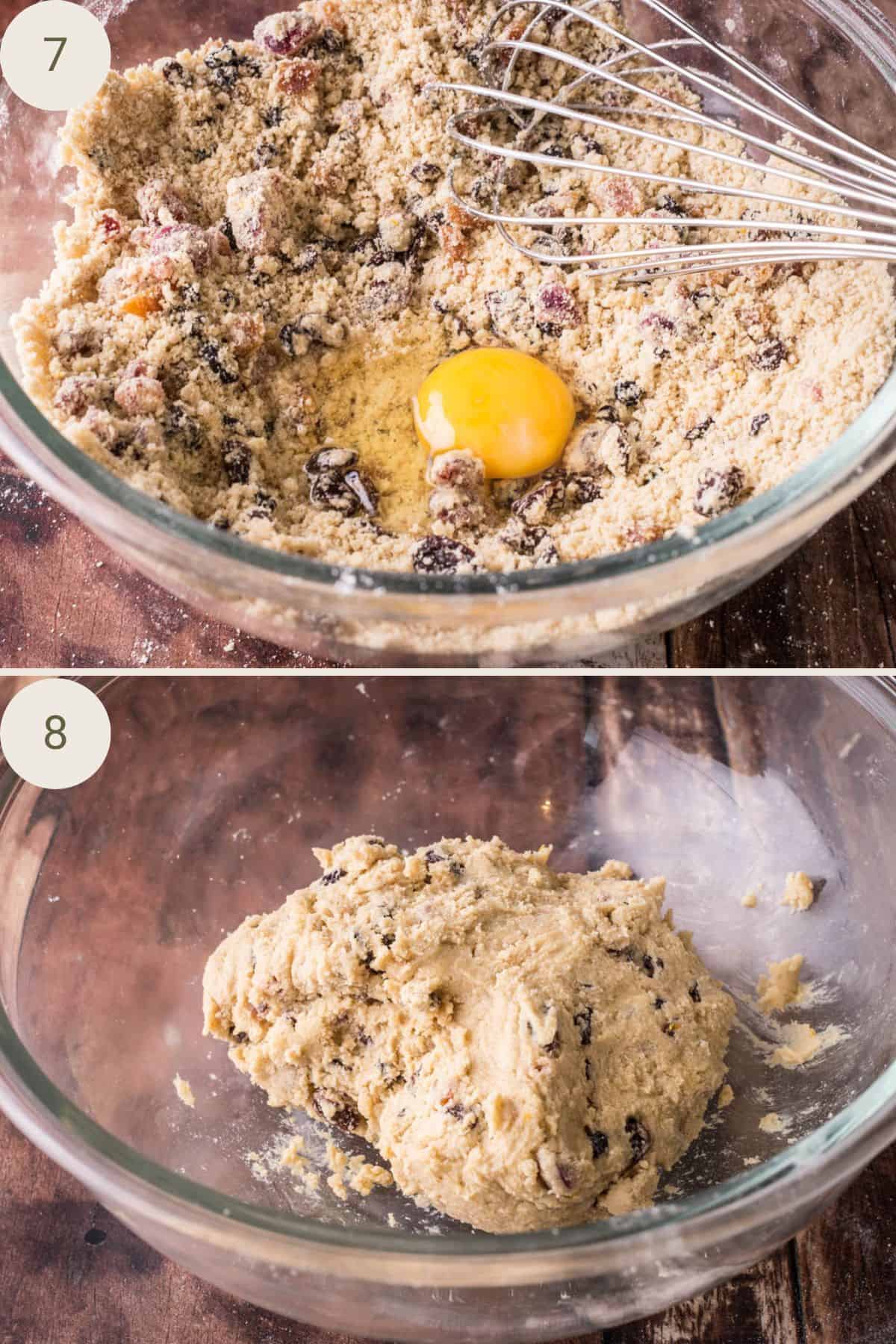 Gluten-Free Rock Cake dough with egg and after mixing in, a soft and sticky dough.