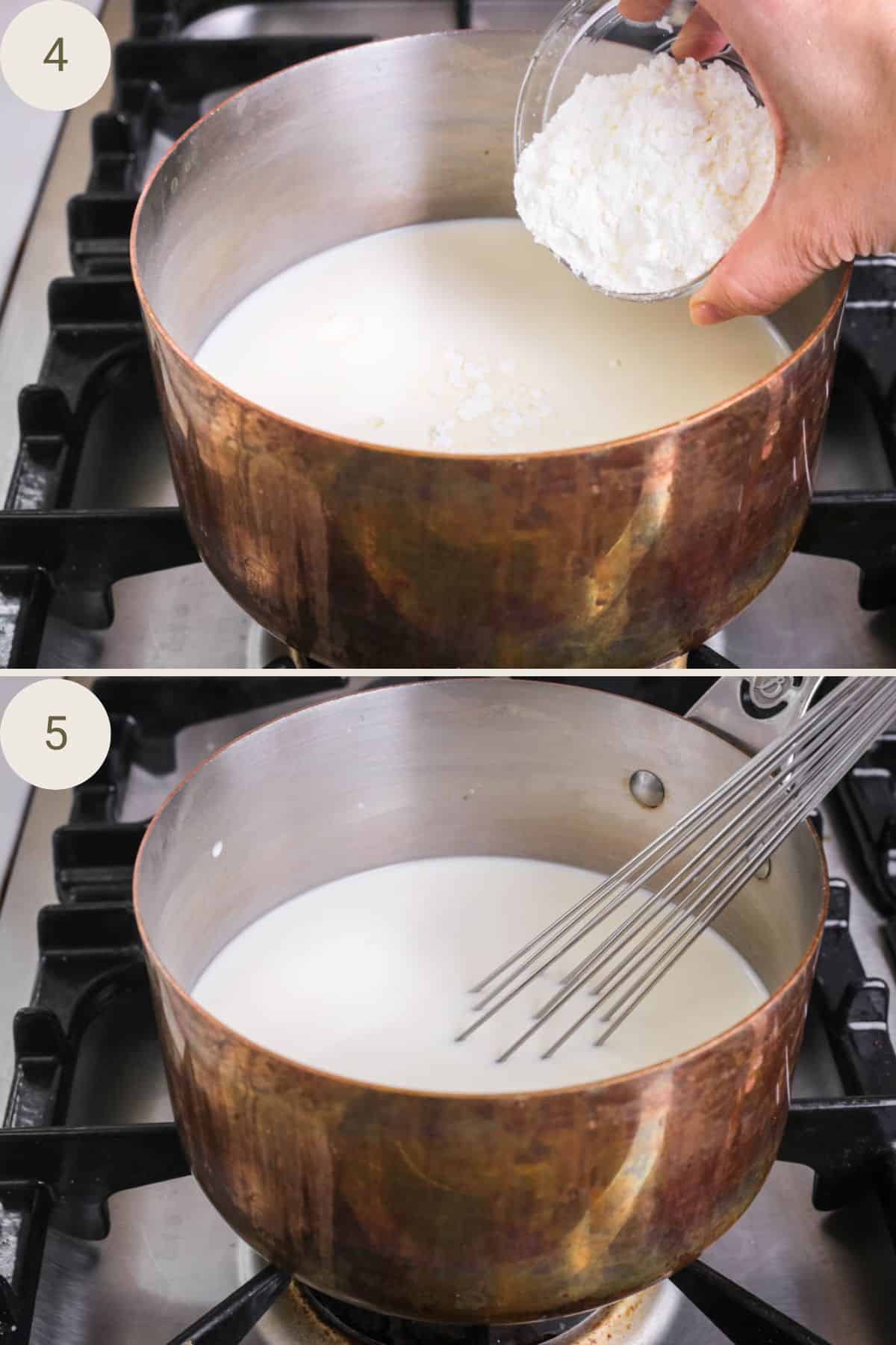 Gluten-free white sauce being prepared for pasta sauce.