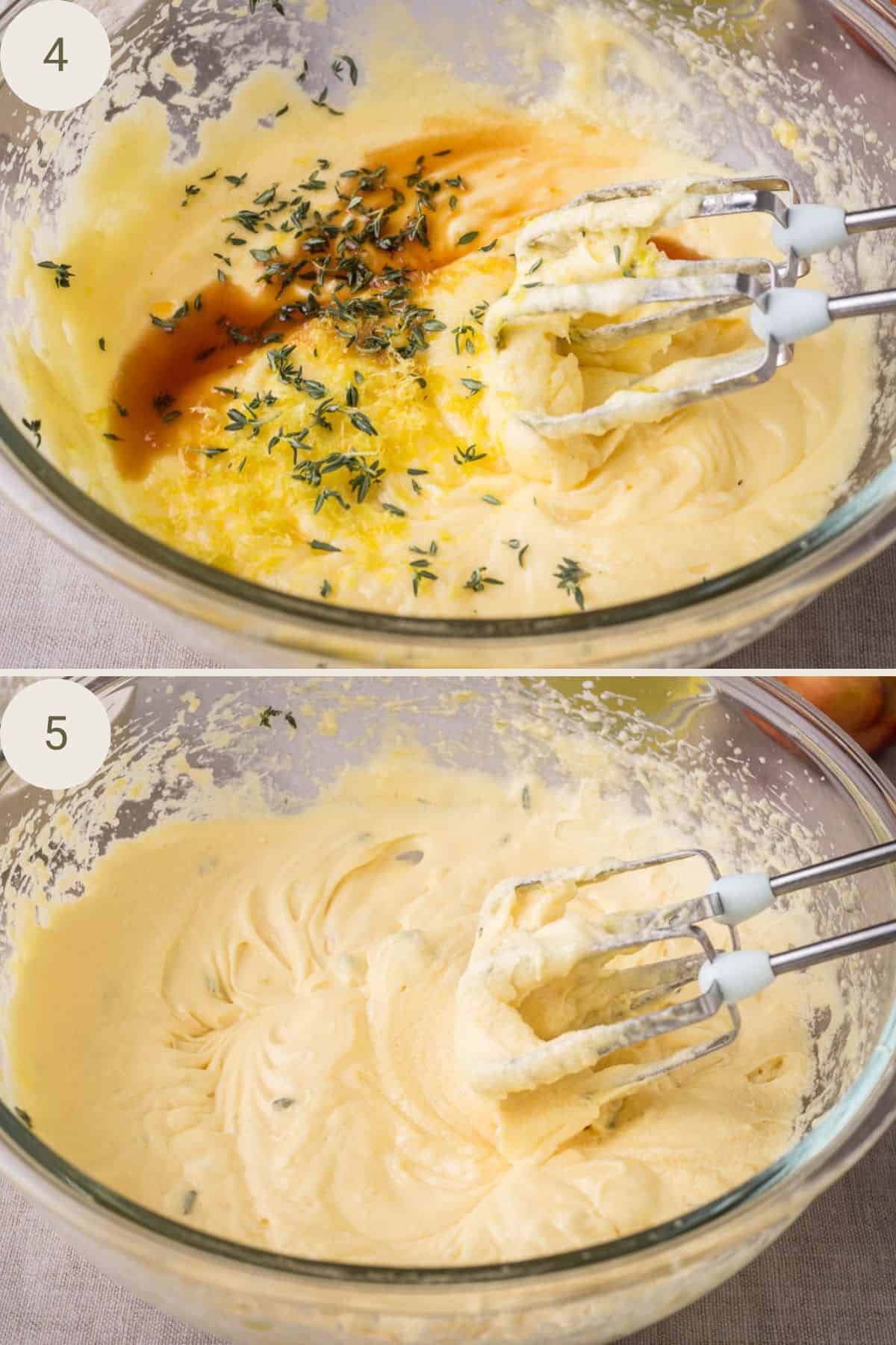 Thyme, vanilla and lemon zest added to mixture and mixed in.