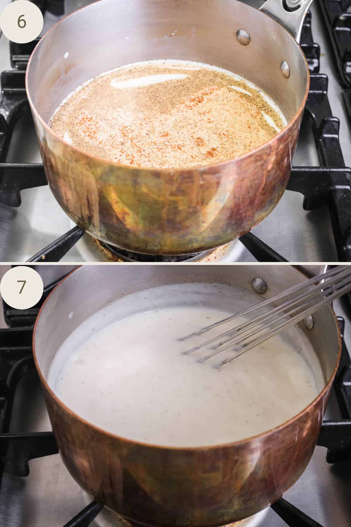 Gluten-free white sauce being prepared for pasta sauce.
