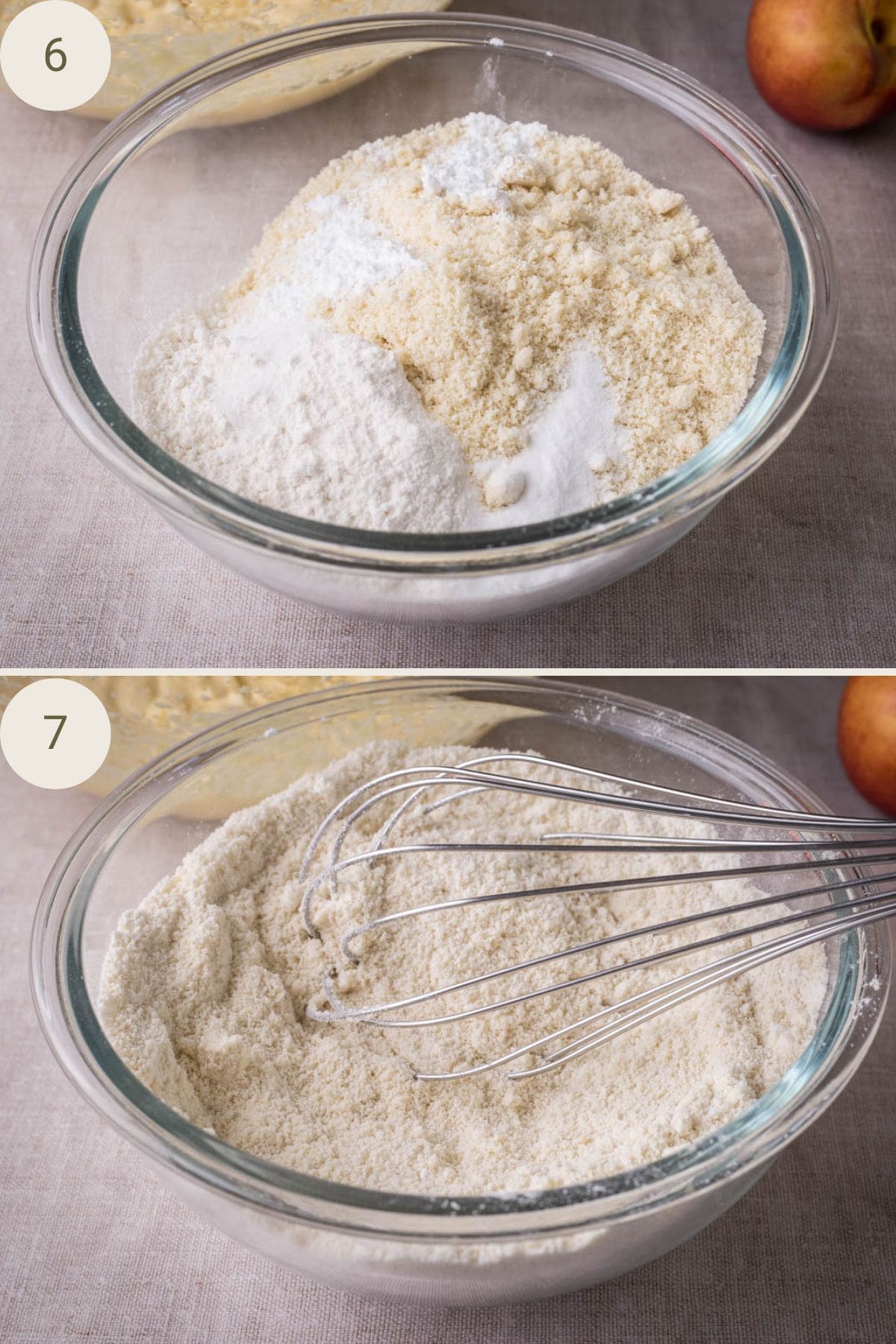 Gluten-free flours in a bowl and mixed together.