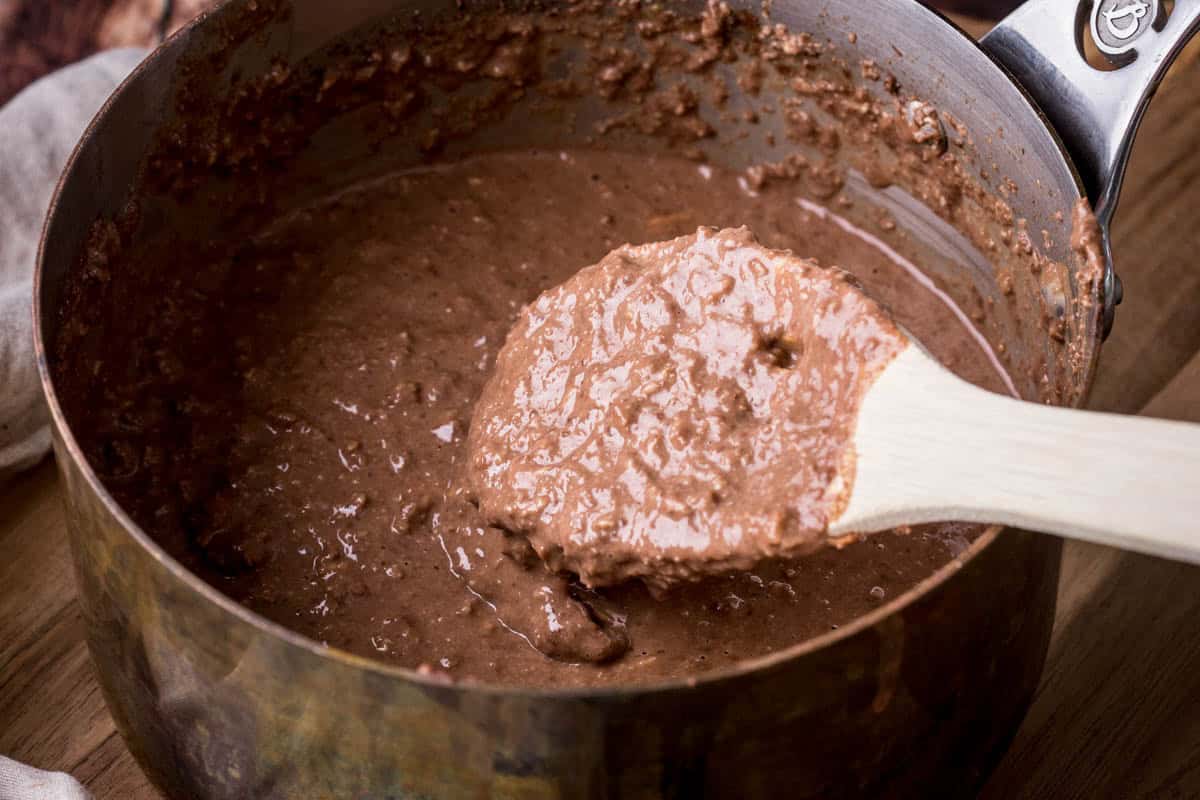 Chocolate Porridge in saucepan.