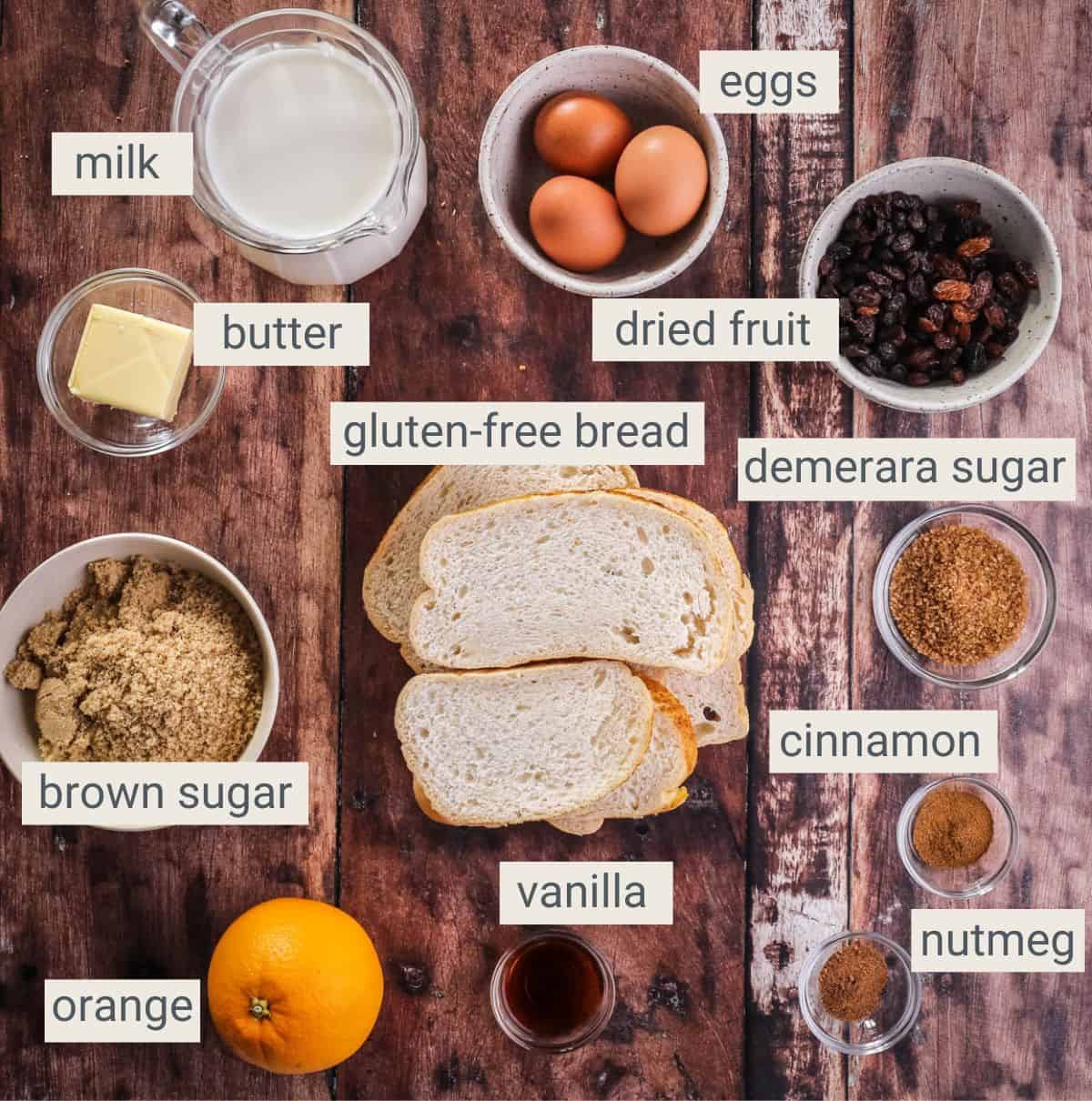 GF Bread Pudding ingredients