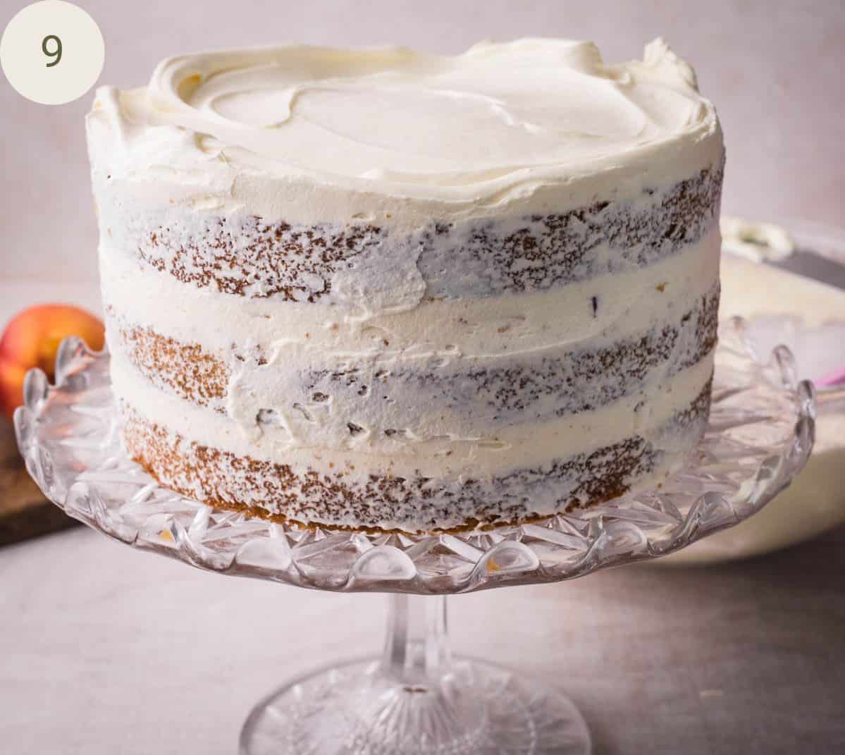 Sponge cake covered in the style of a naked cake.