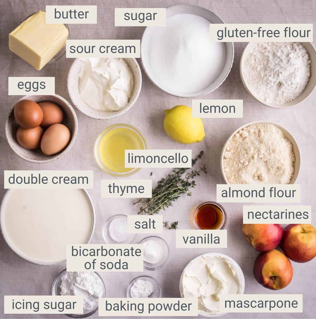 Gluten-Free Nectarine Thyme Limoncello Cake ingredients.