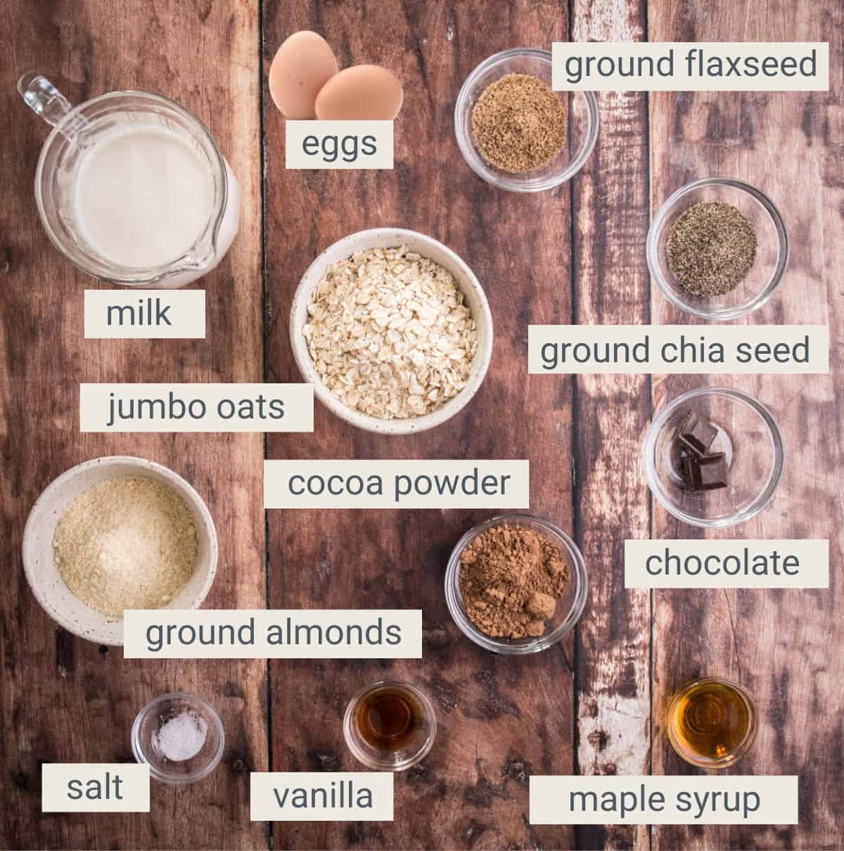 Chocolate Porridge ingredients.