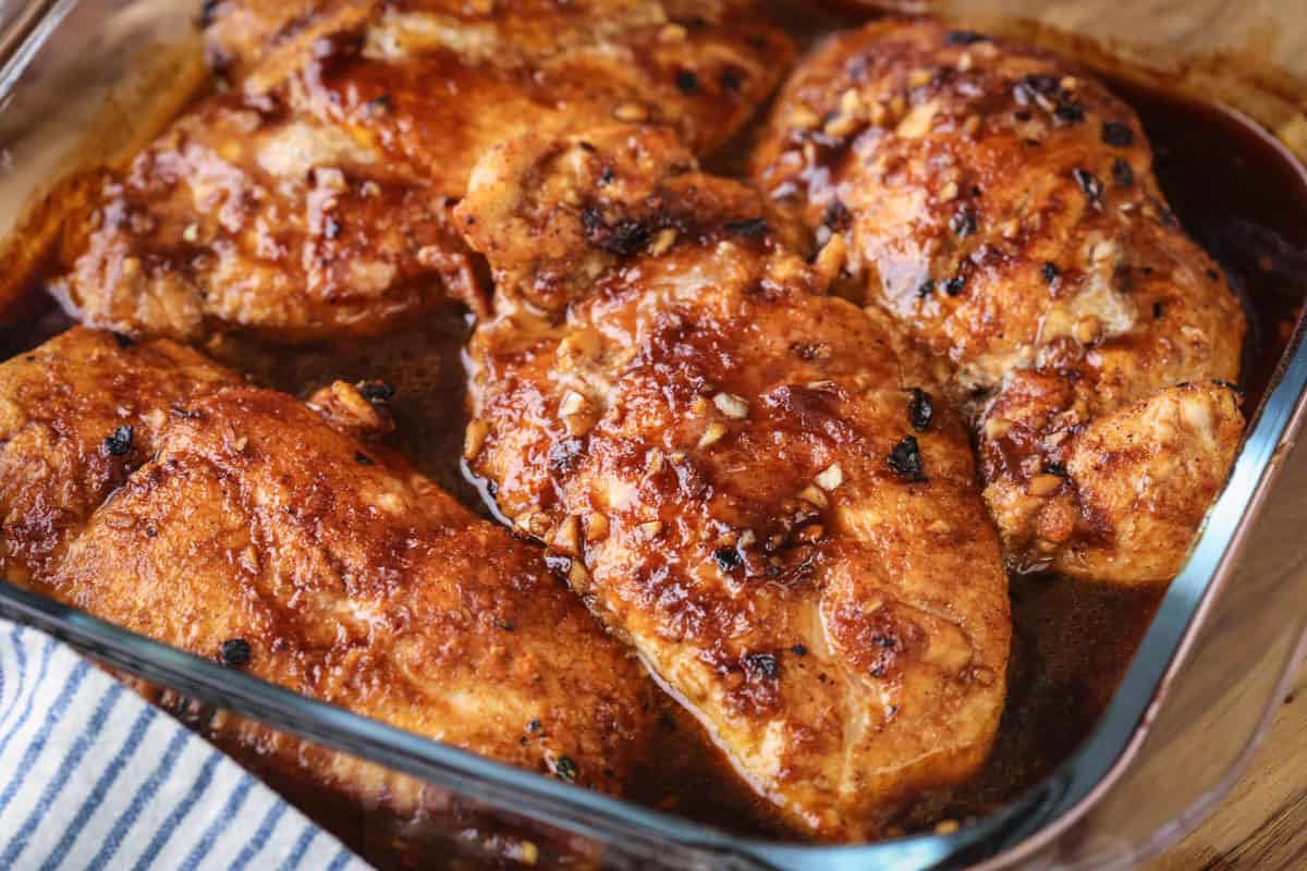 Devilled Chicken baked in ovenproof dish.