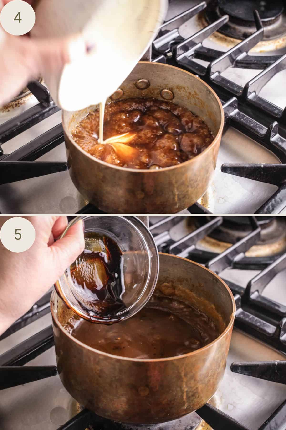 Double cream added into saucepan followed by black treacle added.