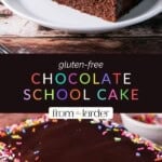 Gluten-Free Chocolate School Cake pin image.